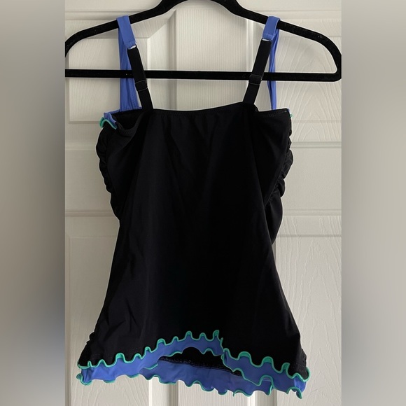 Tankini Bathing Suit top Gottex Black Blue & Green Adjustable Bra Size 32E VGC! - Picture 2 of 5